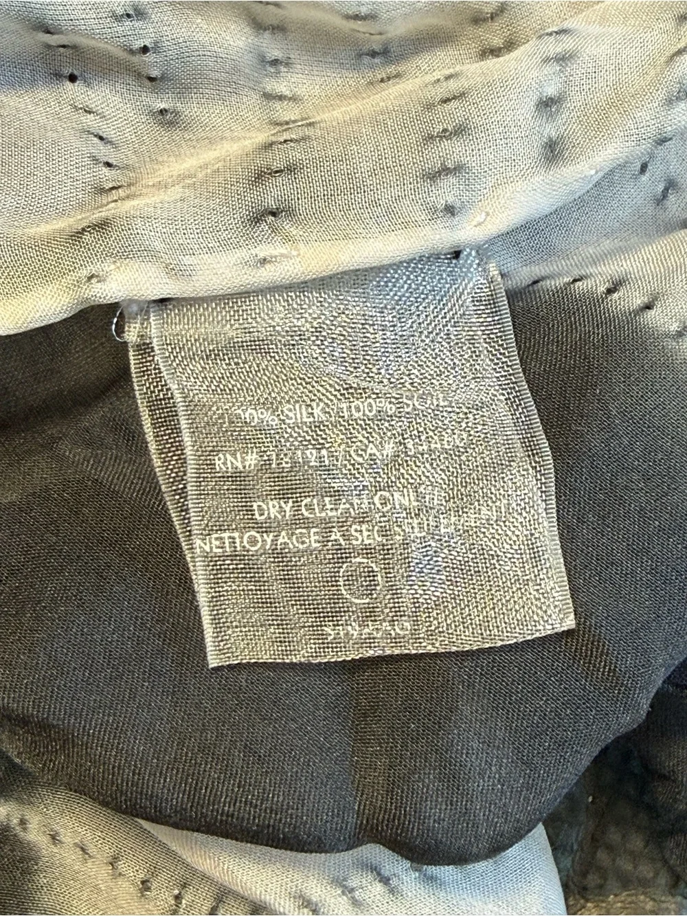 Eileen Fisher Silk Georgette Shibori Scarf Black & White Tie Dye Wrap